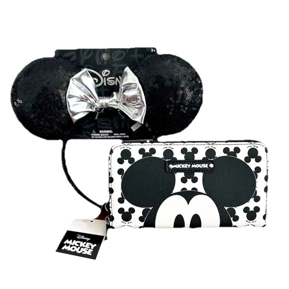 Disney Minnie Mickey Sequined Headband Ears @ Wallet /Wristlet set NWT